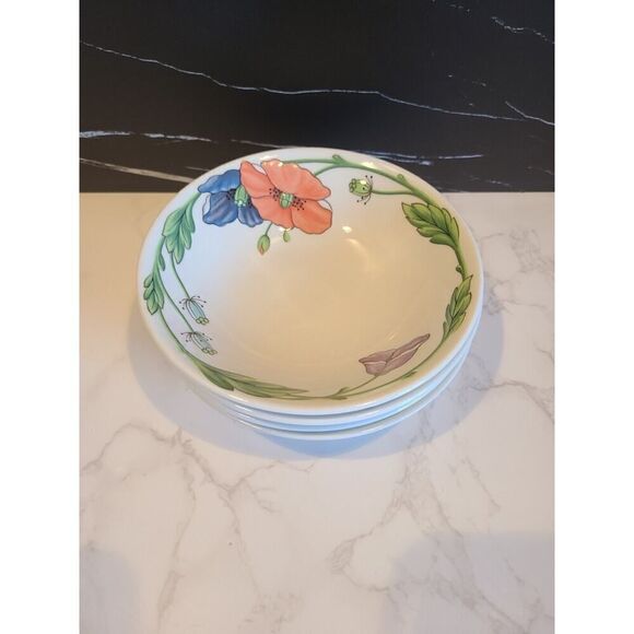 Villeroy & Boch 6" Soup/Cereal/Salad Bowls 'Amapola' Poppy Pattern Set of 4 EUC - Picture 3 of 8
